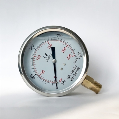 indicateur de pression rempli par glycérine de manomètre d'indicateur de pression d'acier inoxydable de 1600kPa 100mm