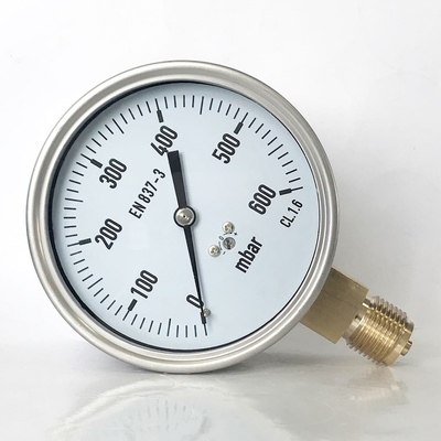L'indicateur de pression de radial du SUS 304 600 mbar beugle la connexion en laiton de manomètre